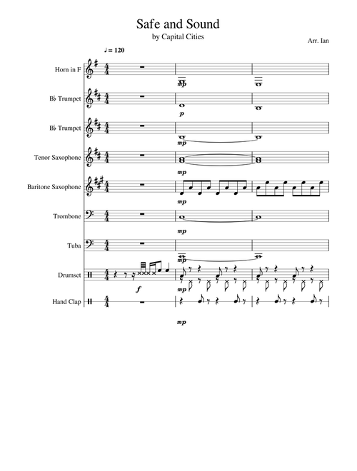 Safe and Sound by Capital Cities for Sax, Brass, and Percussion Ensemble