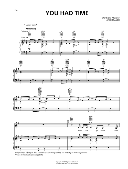 You Had Time - Ani DiFranco (Piano-Vocal-Guitar)
