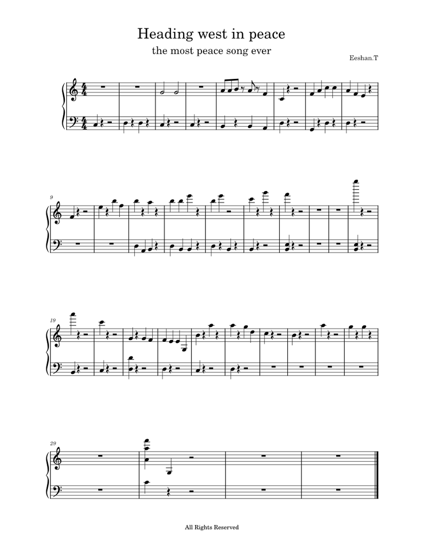 Heading west in peace Sheet music for Piano (Solo)