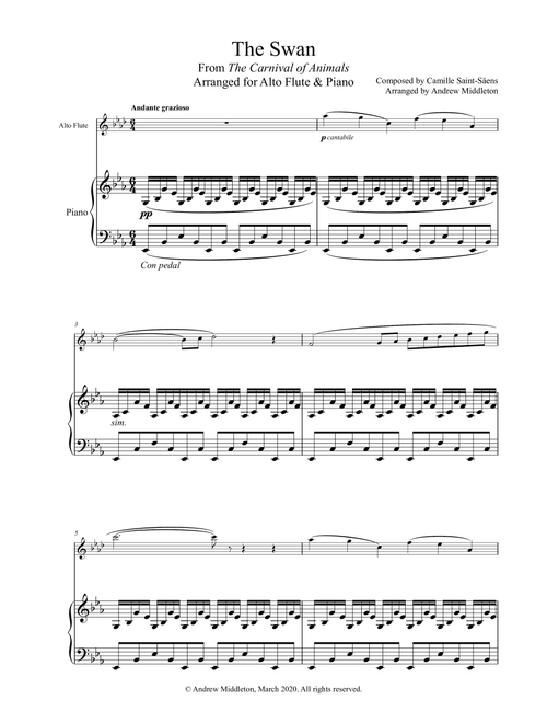 The Swan from The Carnival of Animals arranged for Alto Flute and Piano (Arr. Andrew Middleton) - Camille Saint-Saen (Flute and Piano)