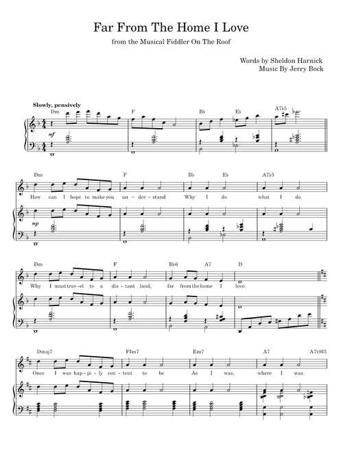Far from the home i love - Sheldon Harnick And Jerry Bock