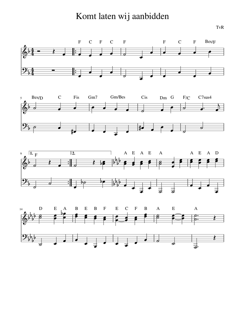 Komt laten wij aanbidden Sheet music