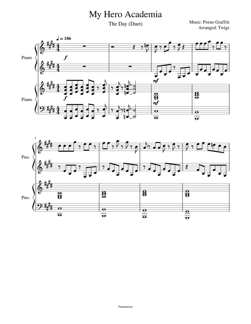 My Hero Academia The DAY DUET Sheet music for Piano (Piano Duo
