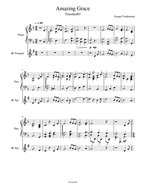 Amazing Grace Trumpet with Piano Accompaniment Cover