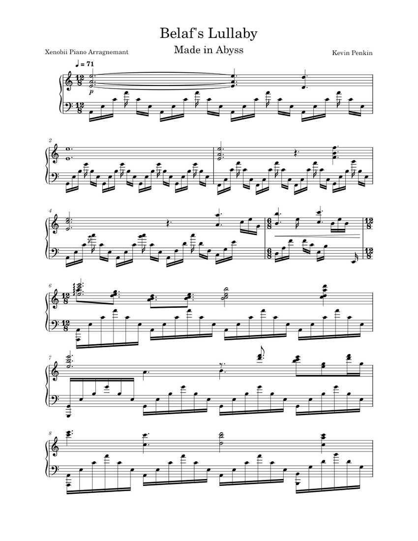 Made In Abyss - Belaf's Lullaby – Kevin Penkin Sheet Music For Piano ...