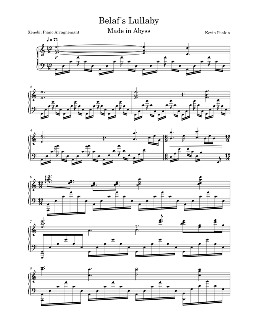 Made in Abyss - Belaf's Lullaby – Kevin Penkin Sheet Music for Piano (Solo) | MuseScore.com for Bella S Lullaby Piano Sheet Music Free Printable