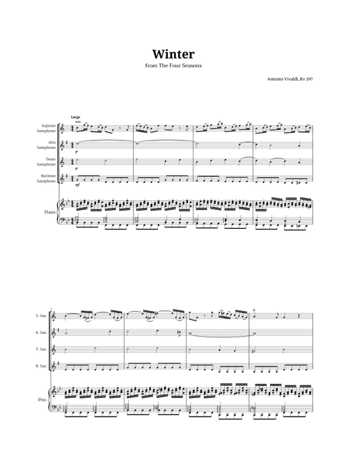 Largo from Winter by Vivaldi for Sax Quartet and Piano (Arr. Langanho) - Antonio Vivaldi (Woodwind Ensemble)