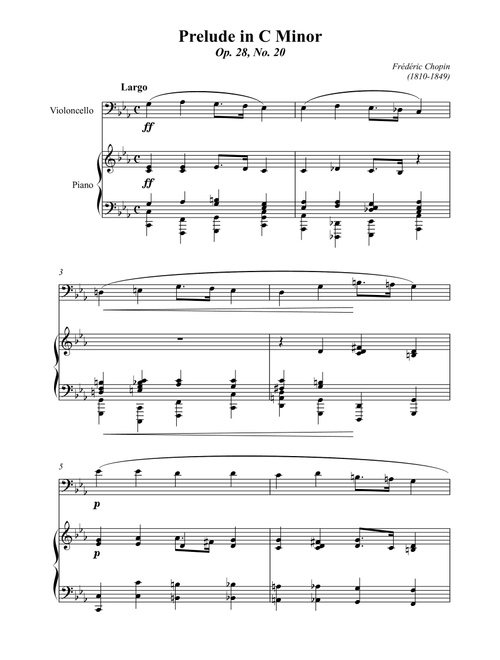 Chopin Prelude in C minor Op.28 No.20 (Arr. Wesley S. SIlva) - Frédéric Chopin (Cello and Piano)