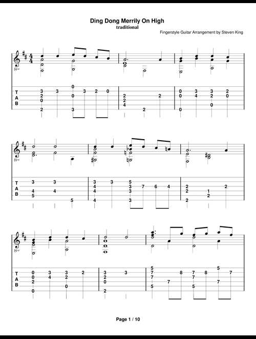 Ding Dong Merrily On High (Arr. Steven King) (Solo Guitar)
