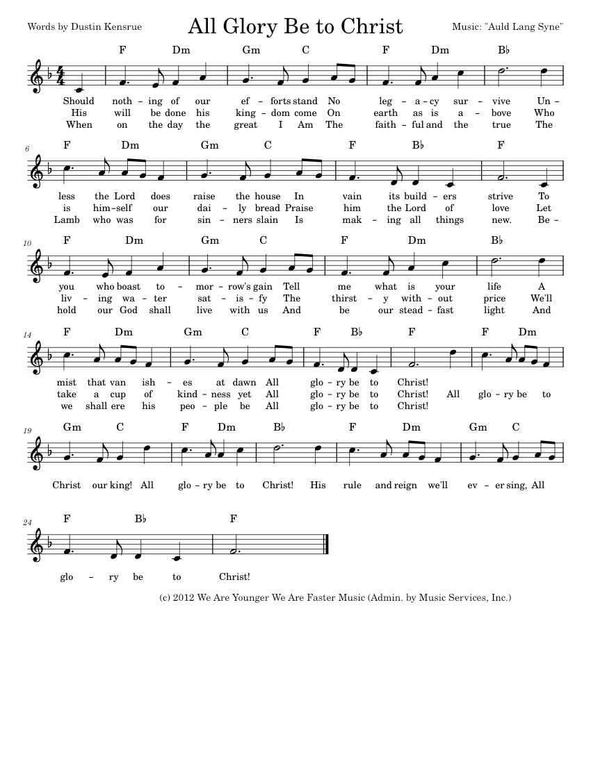 All Glory Be to Christ Sheet Music with Chords for Piano (Choral) easy ...