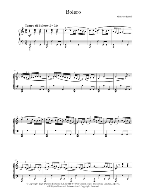 Ravel's Bolero - Maurice Ravel (07/03/1875 - 28/12/1937 (Piano Solo)