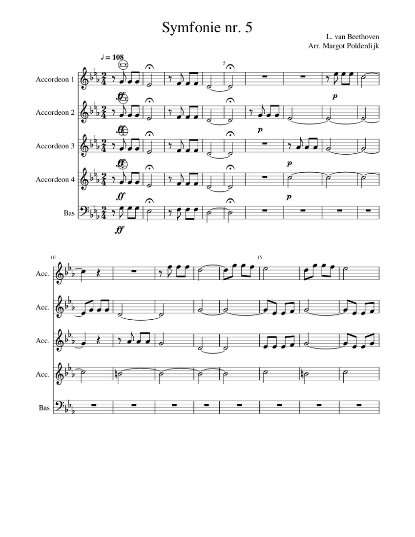 Beethoven Symphony no.5, 1st movement Sheet Music for Accordion