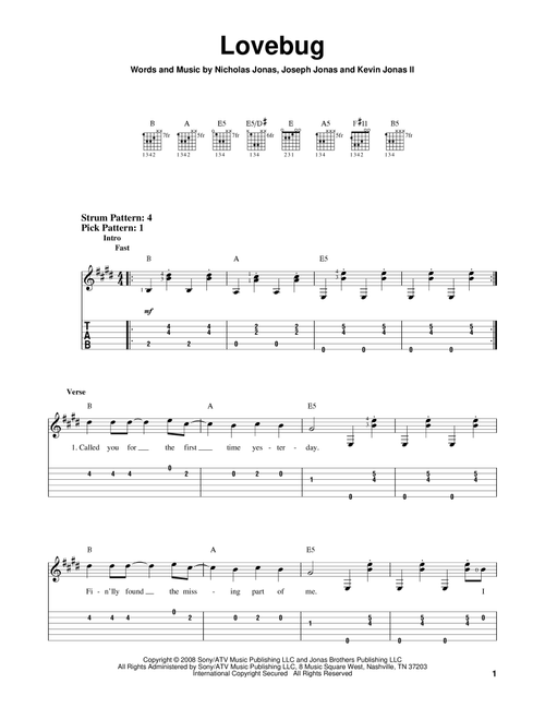 Lovebug - Jonas Brothers (Easy Guitar with TAB)