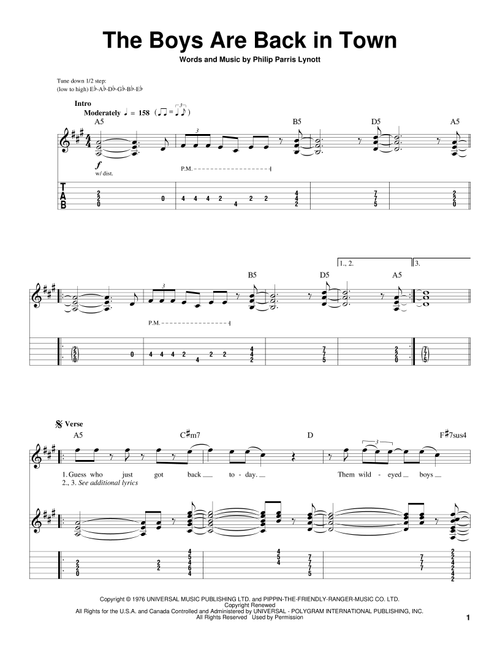 The Boys Are Back In Town - Thin Lizzy (Guitar Tab Play-Along)