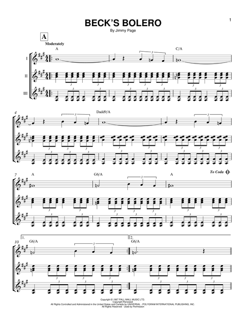Beck's Bolero - Jeff Beck (Guitar Ensemble)
