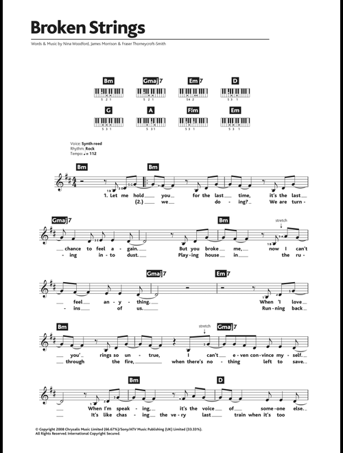 Broken Strings (featuring Nelly Furtado) - James Morrison (Piano Chords-Lyrics)