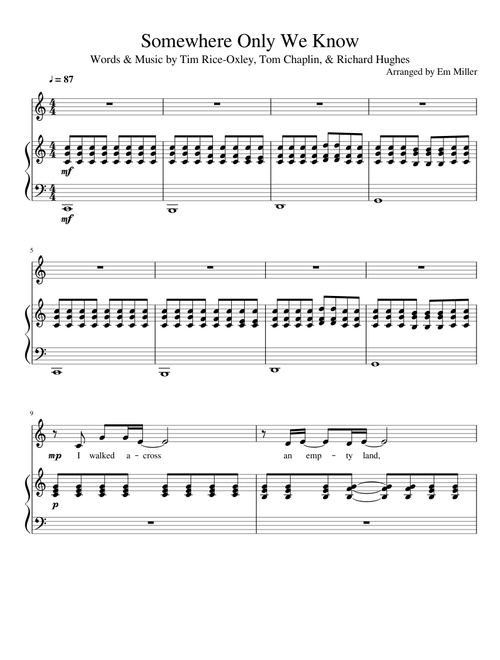 Somewhere Only We Know - C Major