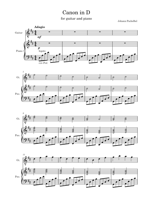 Canon in D (in C major): Trio for Violin, Cello and Guitar – Johann Pachelbel
