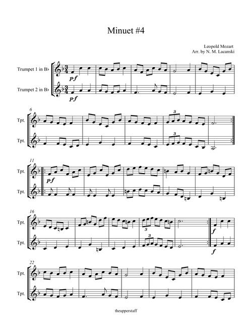Minuet #4 (Arr. Nick Lacanski) - Mozart, Leopold (Trumpet Solo)