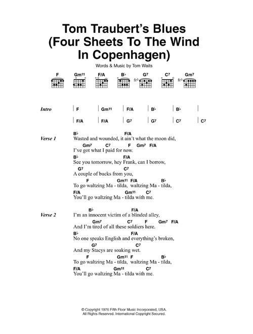 Tom Traubert's Blues (Four Sheets To The Wind In Copenhagen) - Tom Waits (Guitar Chords-Lyrics)