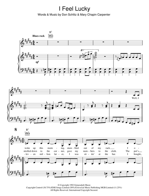 I Feel Lucky - Mary Chapin Carpenter (Piano-Vocal-Guitar (Piano Accompaniment))