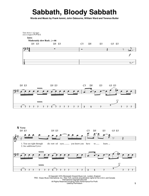 Sabbath, Bloody Sabbath - Black Sabbath, Ozzy Osbourne (Bass Tab)