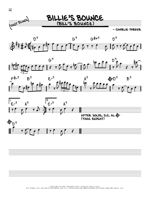 Billie's Bounce (Bill's Bounce) - Charlie Parker (Real Book - Melody-Chords)