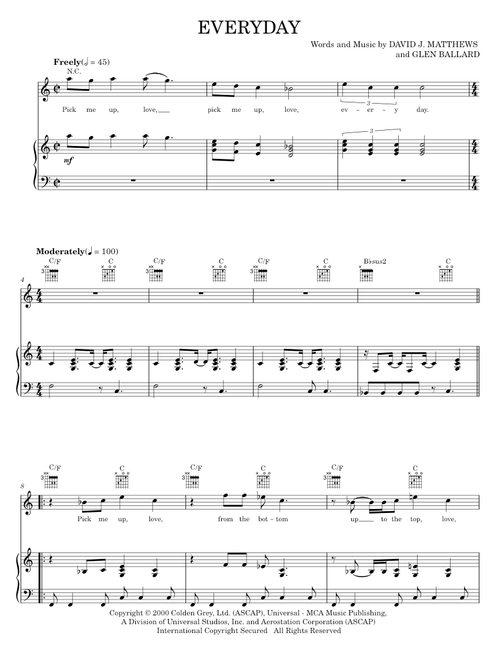 Everyday - Dave Matthews Band (Piano-Vocal-Guitar)