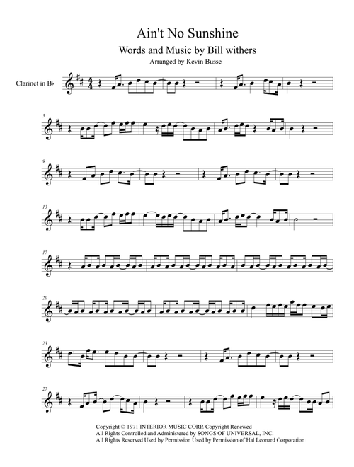 Ain't No Sunshine (Arr. Kevin Busse) - Kris Allen (Clarinet Solo)