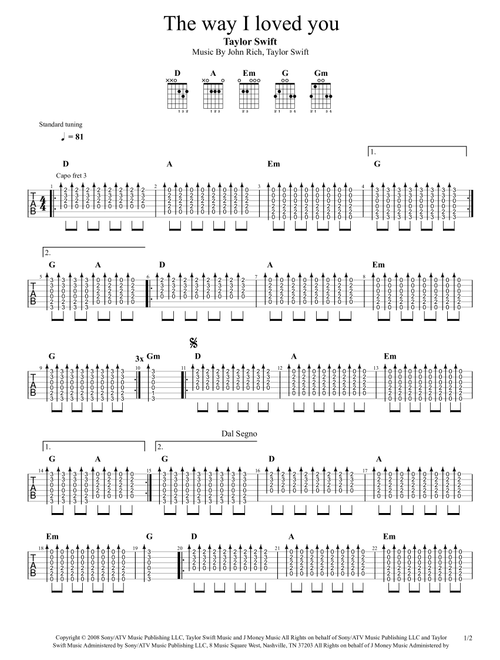 The Way I Loved You (Arr. Douglas Becker) - Taylor Swift (Guitar Tab)