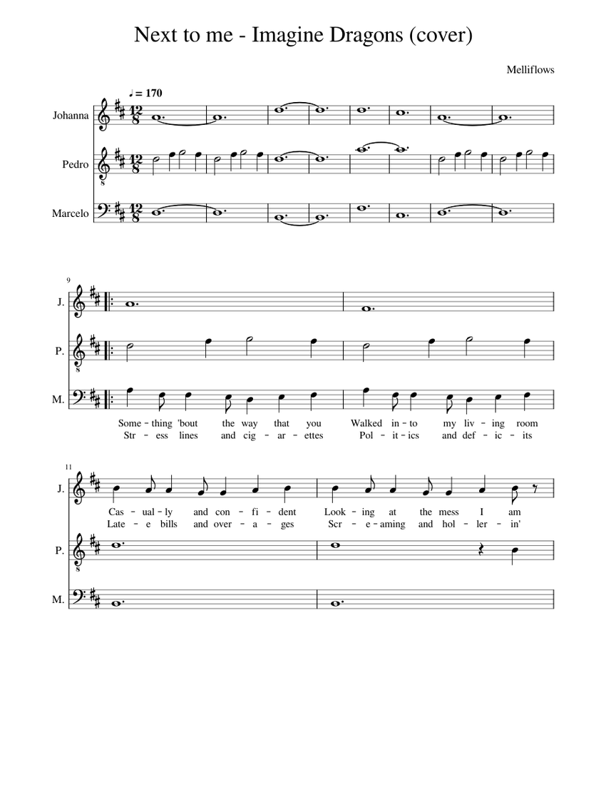 Next to me Imagine Dragons cover (Melliflows) Sheet music for Alto