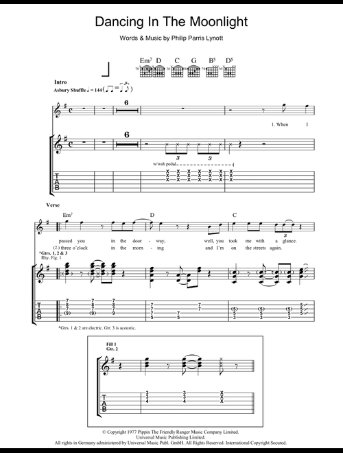 Dancing In The Moonlight - Thin Lizzy (Guitar Tab)