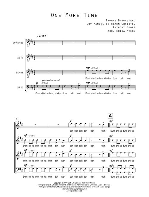One More Time (Arr. Erica Avery) - Daft Punk (Choral, SATB)