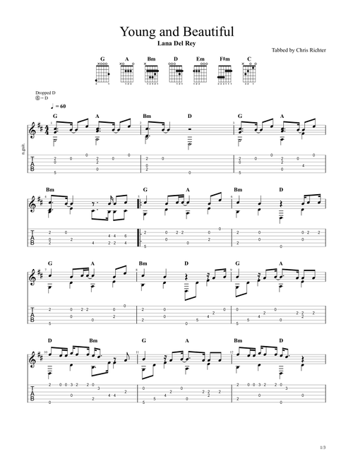 Young And Beautiful (Arr. Chris Richter) - Lana Del Ray (Solo Guitar)