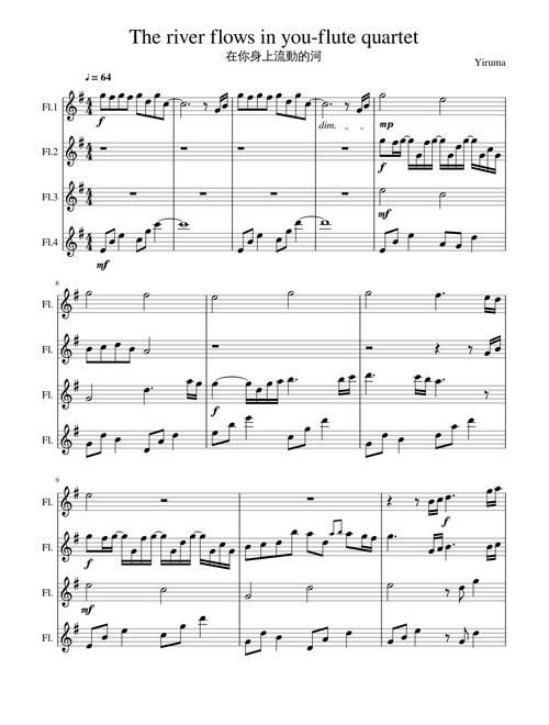 The river flows in you flute quartet