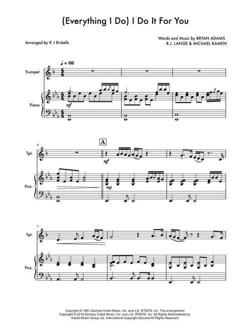 (everything I Do) I Do It For You (Arr. K J Rickells) - Bryan Adams (Trumpet and Piano)
