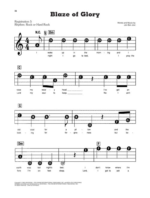 Blaze Of Glory - Bon Jovi (E-Z Play Today)