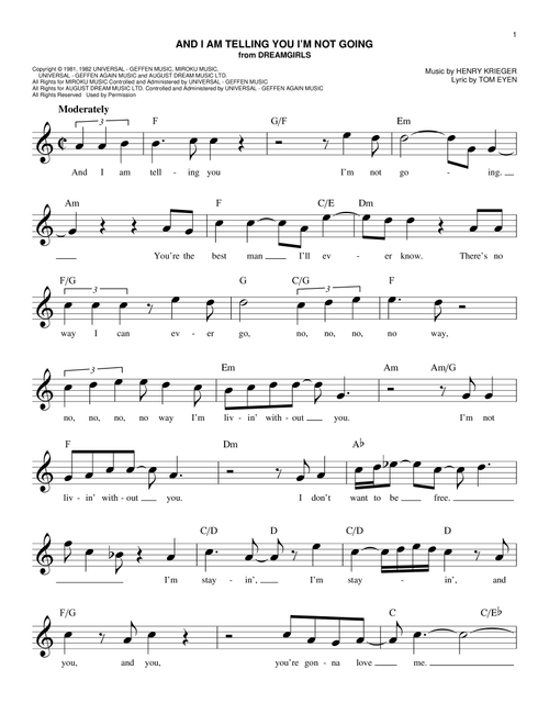 And I Am Telling You I'm Not Going - Jennifer Hudson (Easy Lead Sheet - Fake Book)