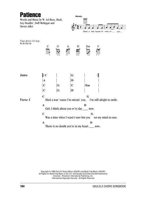 Patience - Guns N' Roses (Ukulele Chords-Lyrics)