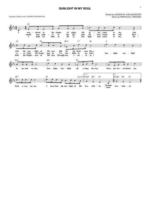 Sunlight In My Soul - Winfield S Weeden (Lead Sheet - Fake Book)