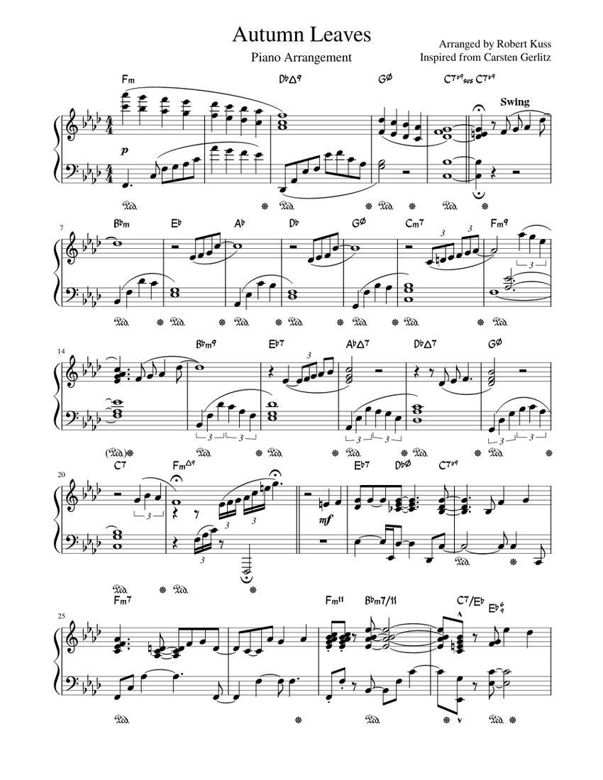 Autumn Leaves Jazz Piano Sheet music for Piano (Solo)