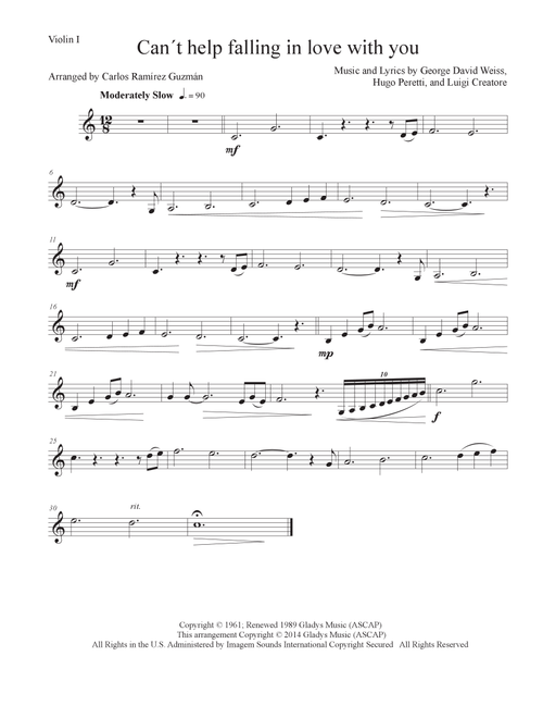 I can´t help falling in love with you (Arr. Carlos Ramírez Guzmán) - Goerge David Weiss, Hugo Peretti and Luigi Creatore (String Quartet)