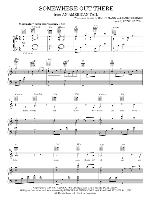 Somewhere Out There - James Ingram, Linda Ronstadt, Linda Ronstadt & James Ingram (Piano-Vocal-Guitar)