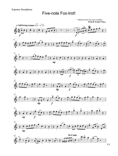 Five-note Fox-trot! (Saxophone Quartet / Quintet) - Set of Parts [x4 / 5] - Philip R Buttall (Woodwind Ensemble)