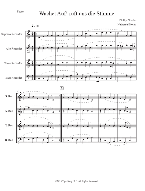 Wachet Auf! Ruft uns die Stimme (for Recorder Ensemble) (Arr. Nathaniel Hontz) - JS Bach, Phillip Nikolai (Recorder Ensemble)