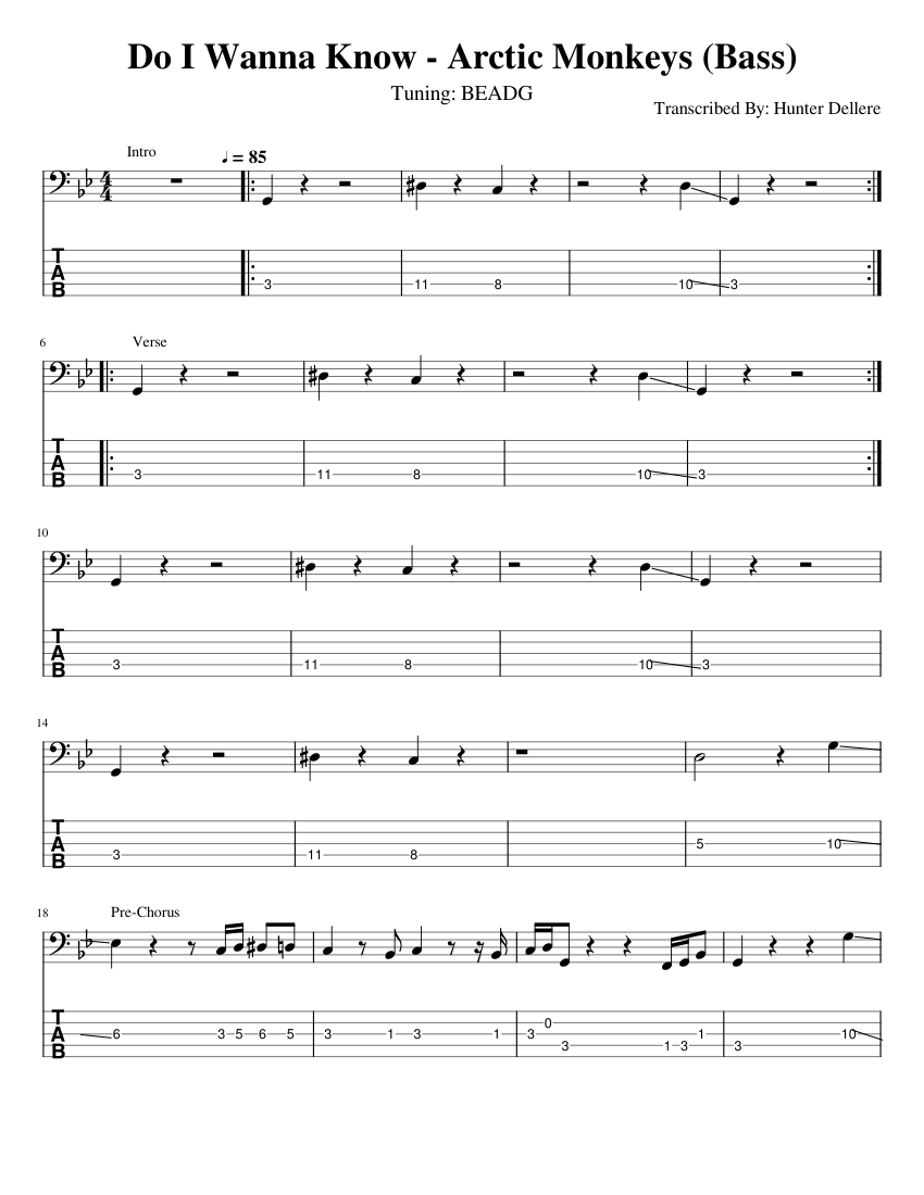 Ensomhed fordomme Kirken Do I Wanna Know Bass Sheet music for Bass guitar (Solo) | Musescore.com