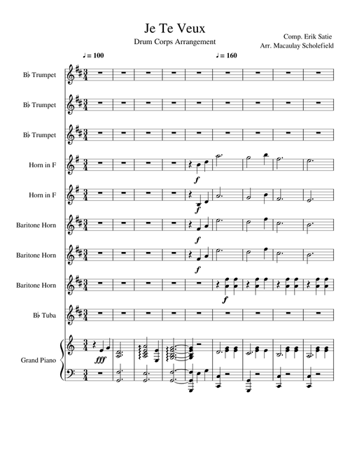 Je Te Veux ( I want you) Drum Corps Arrangement