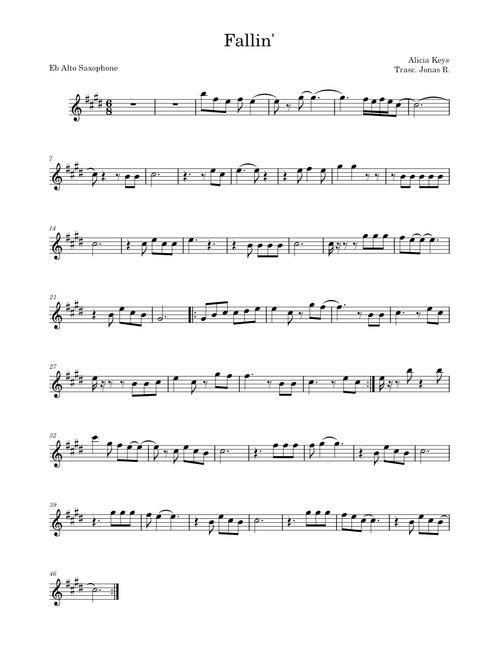 Fallin – Alicia Keys Alicia Keys - Fallin' - Eb Alto Sax
