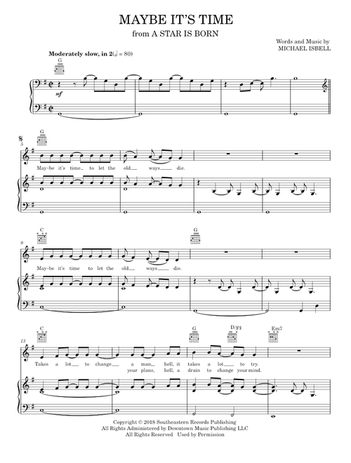 Maybe It's Time (from A Star Is Born) - Bradley Cooper, Lady Gaga, Lady Gaga & Bradley Cooper (Piano-Vocal-Guitar)