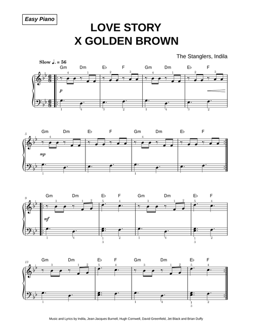 Love Story x Golden Brown - The Stranglers, Indila (Easy Piano)